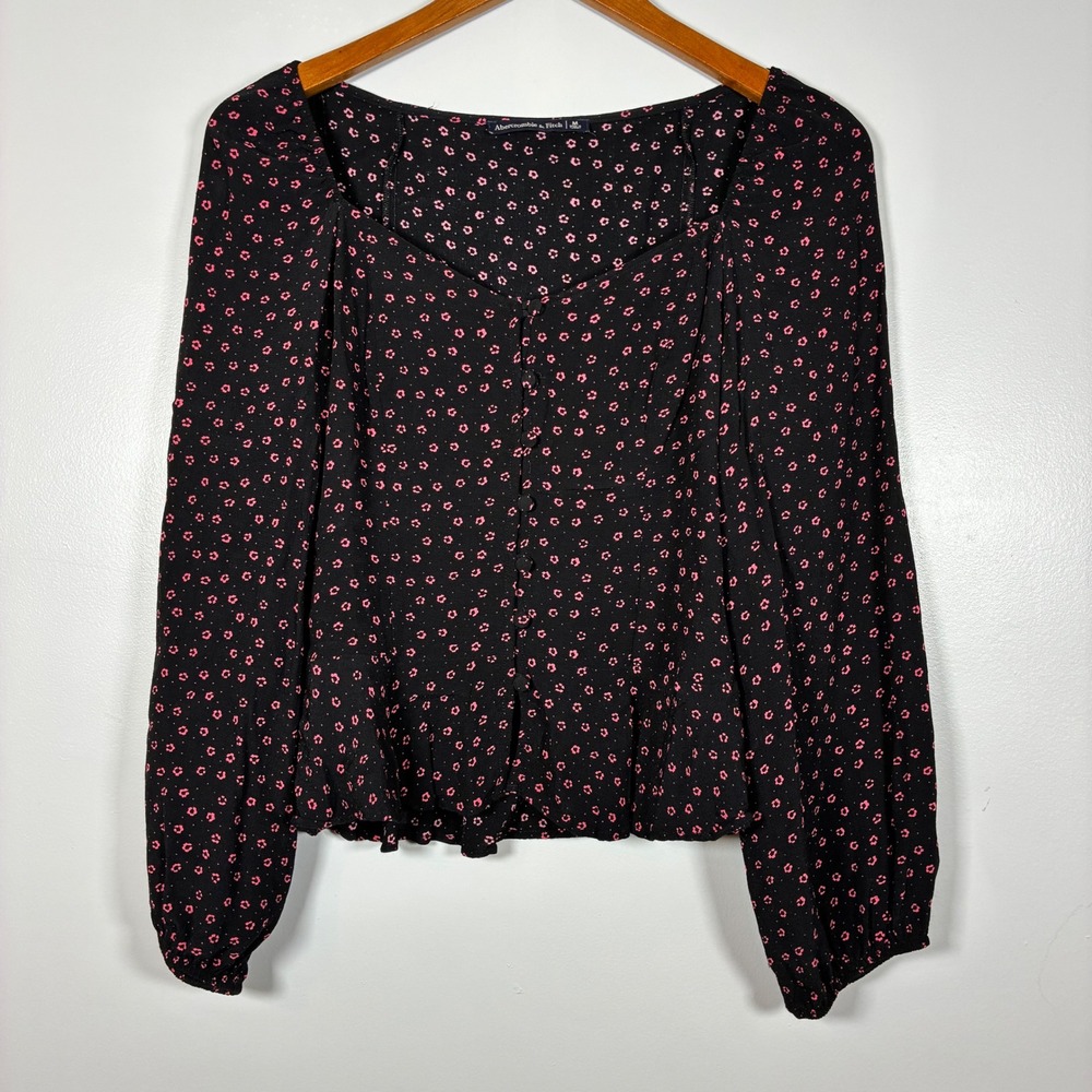 Abercrombie & Fitch Blouse M Floral Leopard Peplum Boho Cottage Chic Whimsigoth